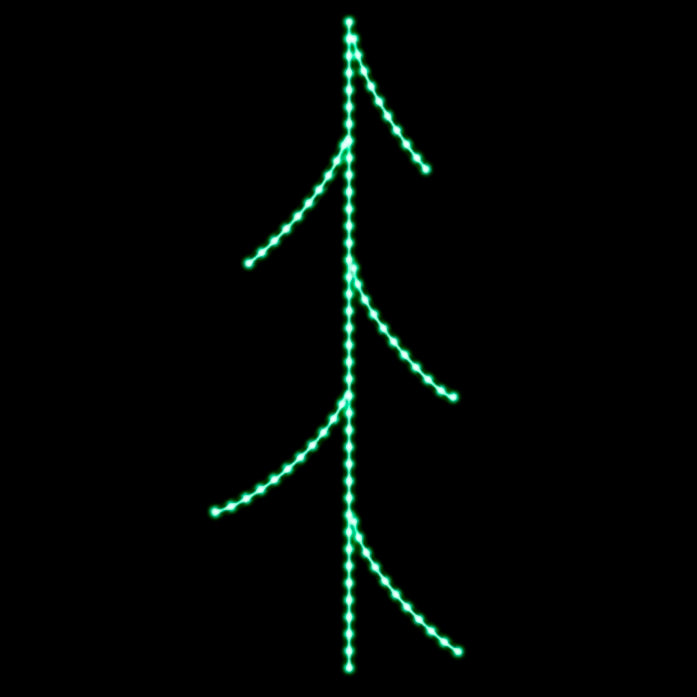 An illuminated silhouette of a pine tree created with green LED lights, against a black background. The design is minimalistic and modern, with simple, clean lines outlining the tree's shape, creating a country charm.