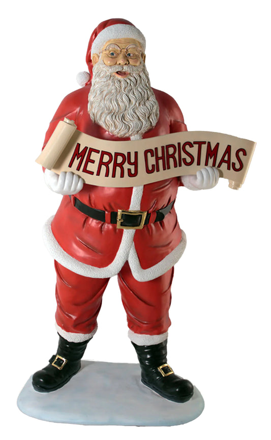 Santa Claus Holding Christmas Banner
