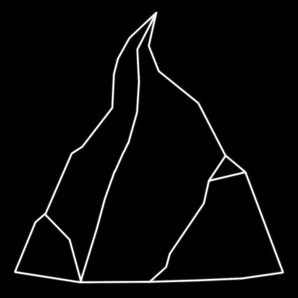 A large iceberg outlined with white LED lights against a black background. The iceberg silhouette has jagged edges and an irregular shape, resembling a sharp mountain peak.