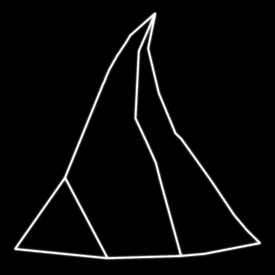 An iceberg with a distinctive triangular peak, outlined in white LED Lights against a black background. The geometric design gives the iceberg a modern, minimalist look, suitable for an LED display.