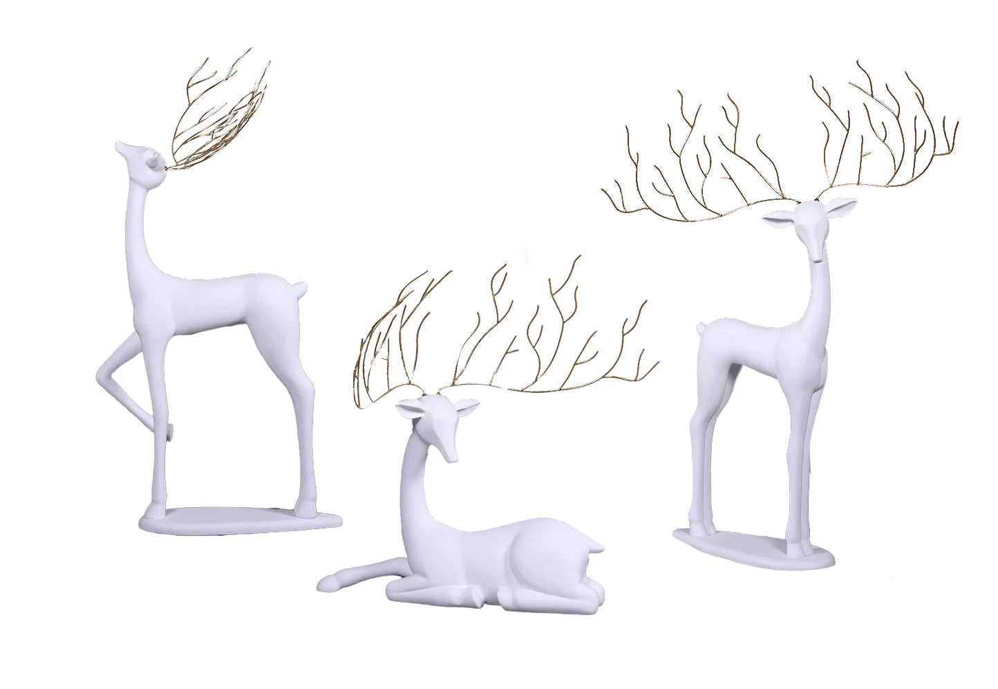 White Reindeer Glitz Collection Life Size Set of 3 Statues