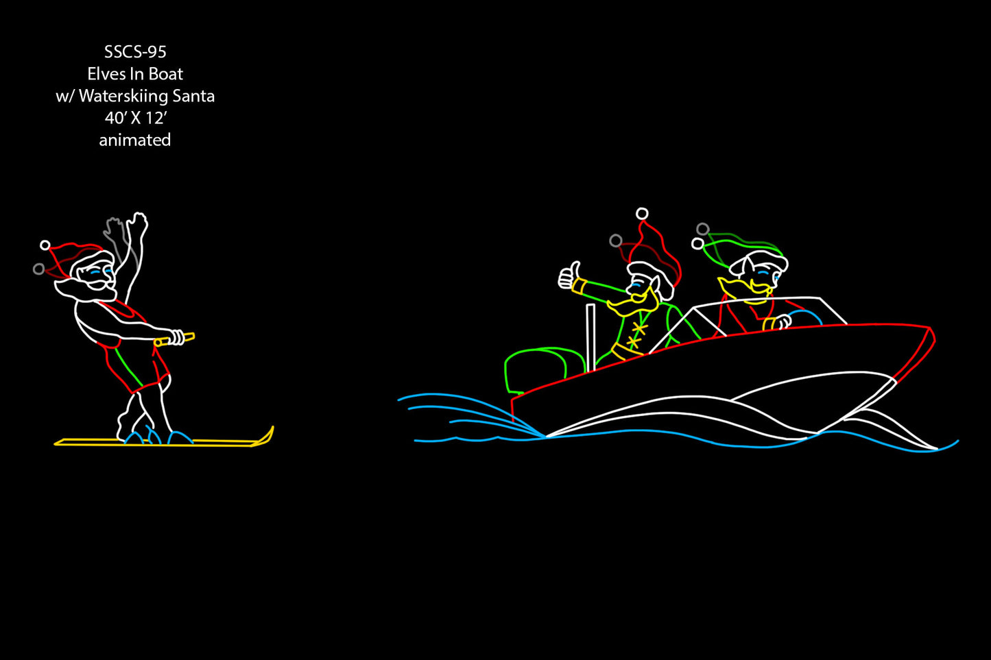 Elves In Boat With Waterskiing Santa